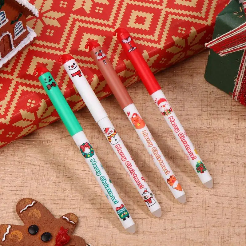 Christmas Erasable Gel Pen Set – 4-Pack Santa, Snowman & Elk Designs | Blue or Black Ink