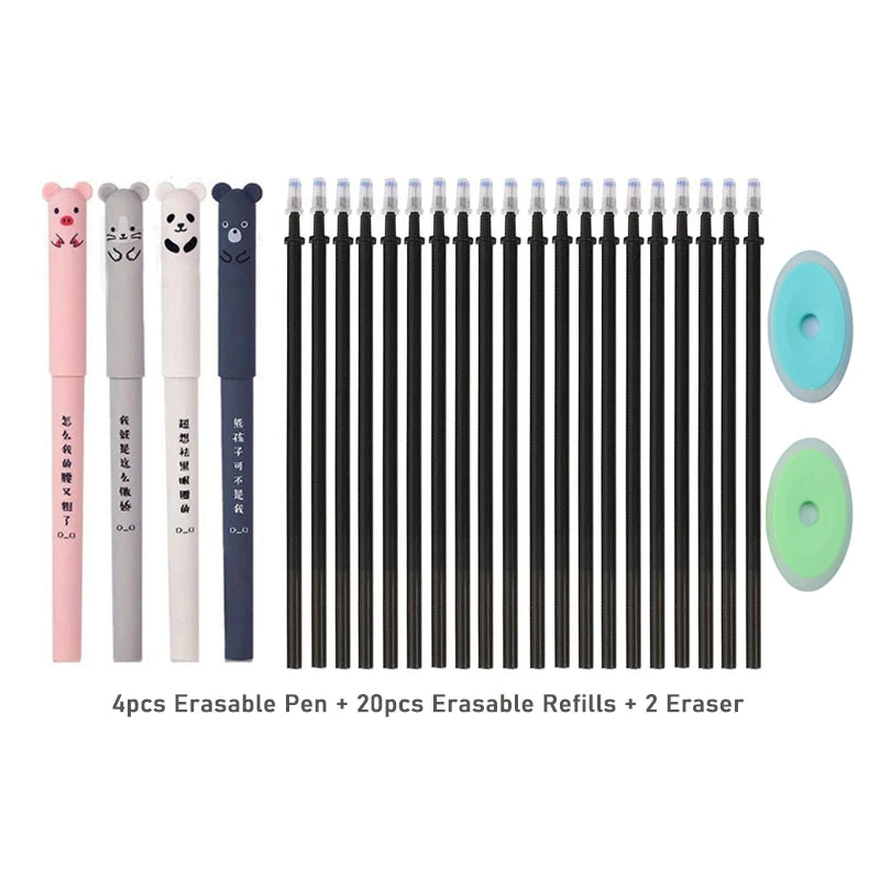 Erasable Gel Pen Set – 4 Pens + 20 Refills + 2 Erasers | Smooth Writing Kit