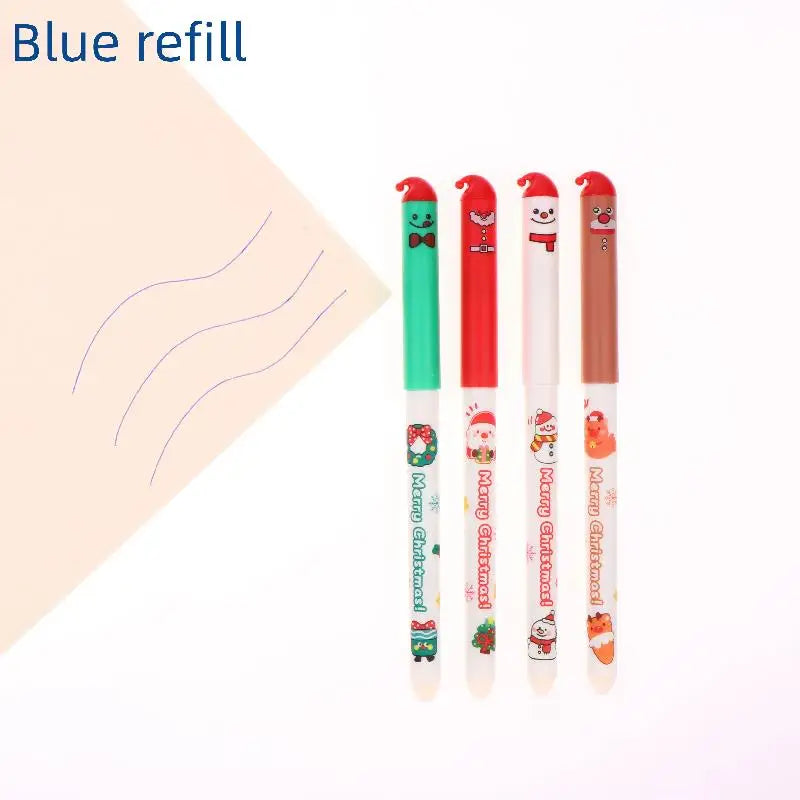 Christmas Erasable Gel Pen Set – 4-Pack Santa, Snowman & Elk Designs | Blue or Black Ink