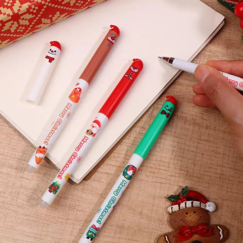 Christmas Erasable Gel Pen Set – 4-Pack Santa, Snowman & Elk Designs | Blue or Black Ink