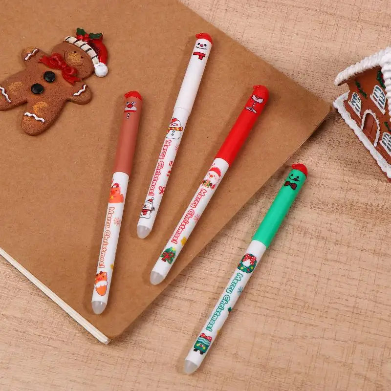 Christmas Erasable Gel Pen Set – 4-Pack Santa, Snowman & Elk Designs | Blue or Black Ink