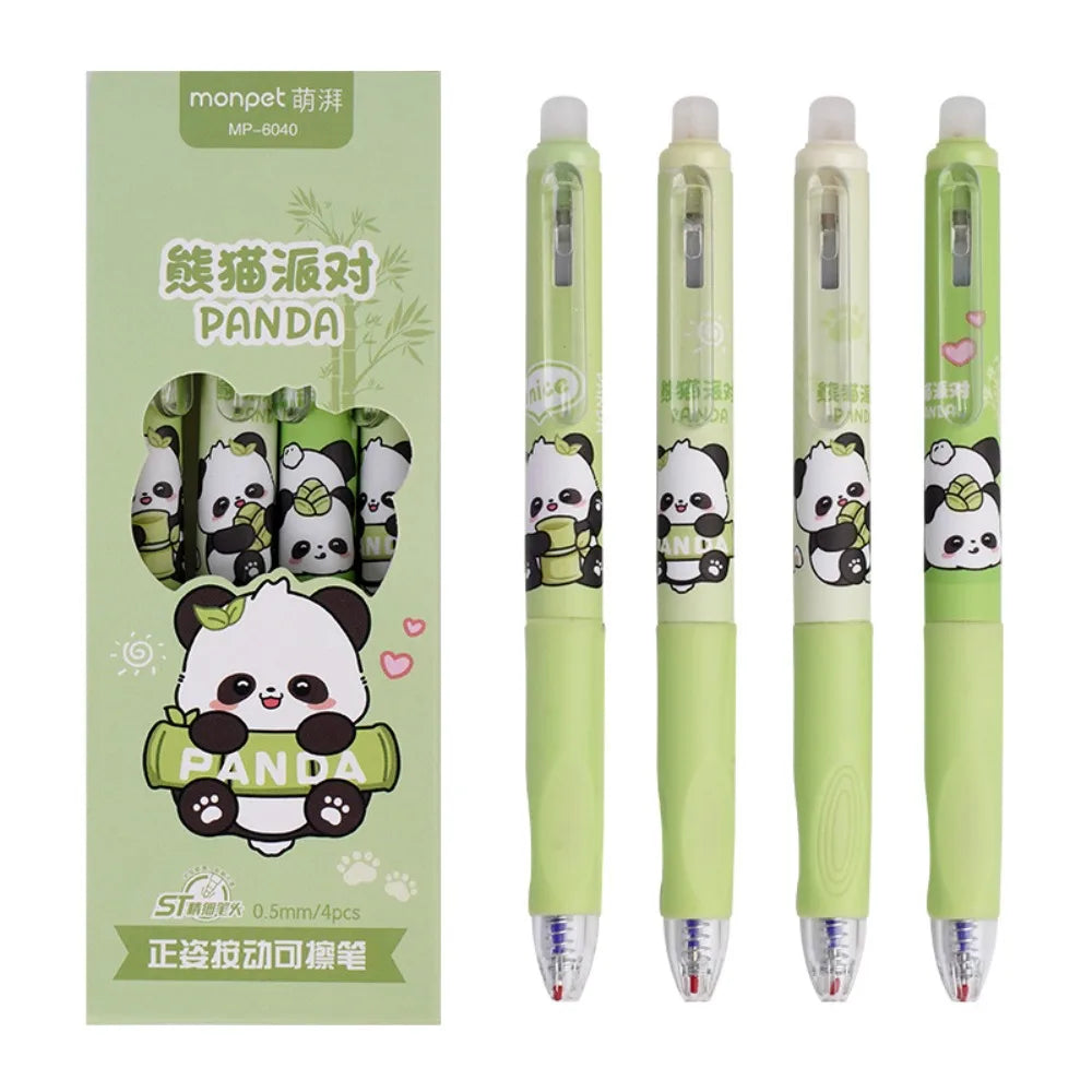 Cute Capybara & Panda Erasable Gel Pens – 4-Pack Blue & Black Ink | 0.5mm Fine Tip