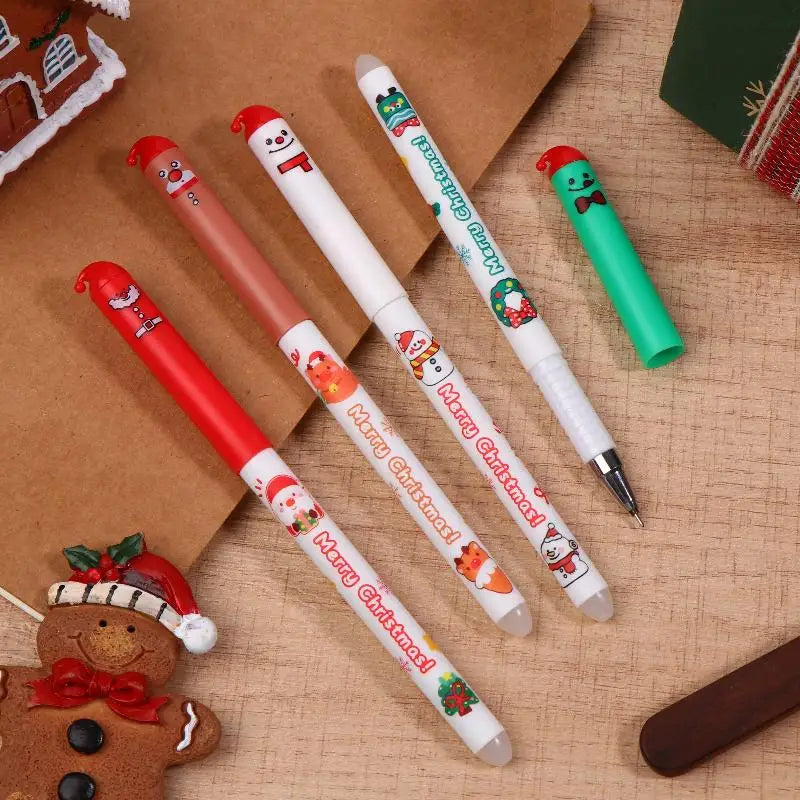 Christmas Erasable Gel Pen Set – 4-Pack Santa, Snowman & Elk Designs | Blue or Black Ink