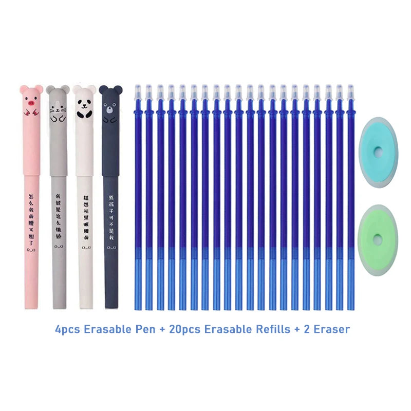 Erasable Gel Pen Set – 4 Pens + 20 Refills + 2 Erasers | Smooth Writing Kit